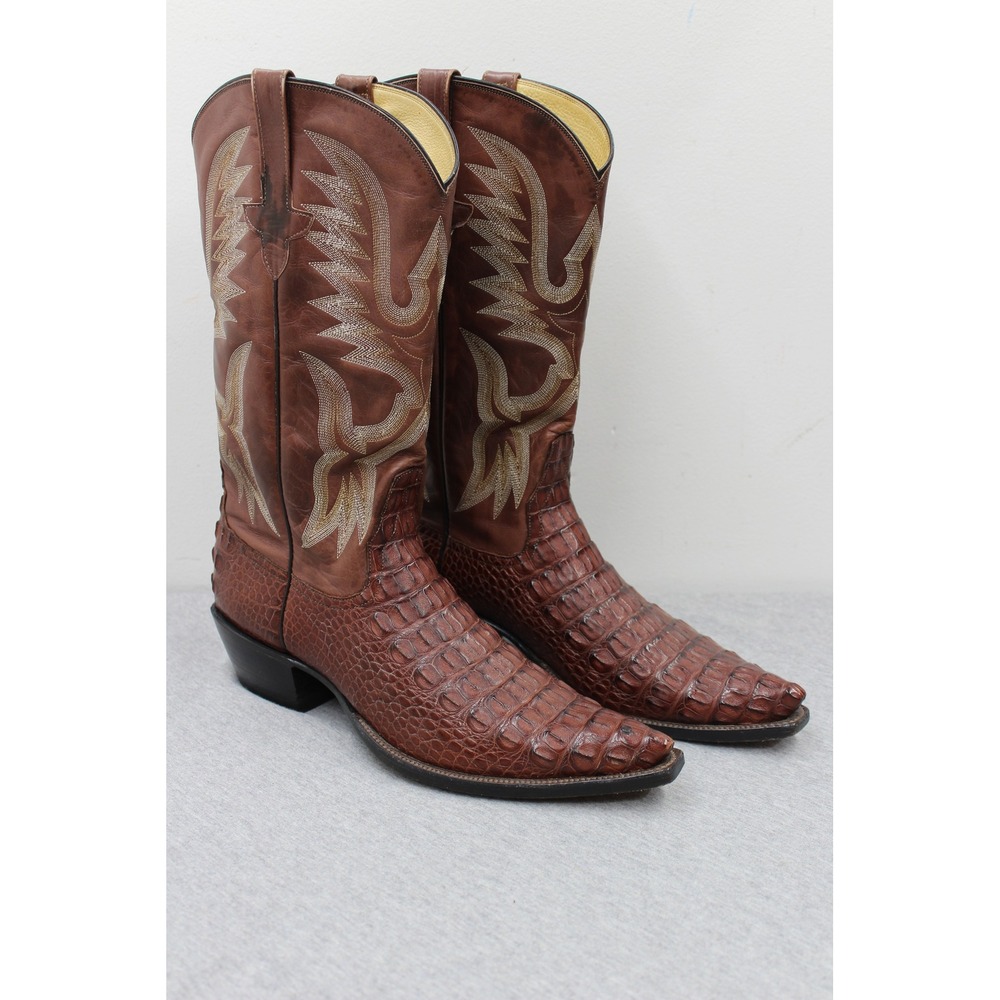 Rios of Mercedes Boots Mens 8.5 Brown Caiman Crocodile Tail Western Pointed Toe